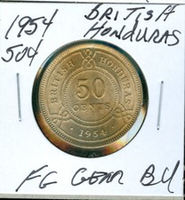 1954 BRITISH HONDURAS 50 CENTS  LOW MINTAGE FINEST GRADE GEM BU *