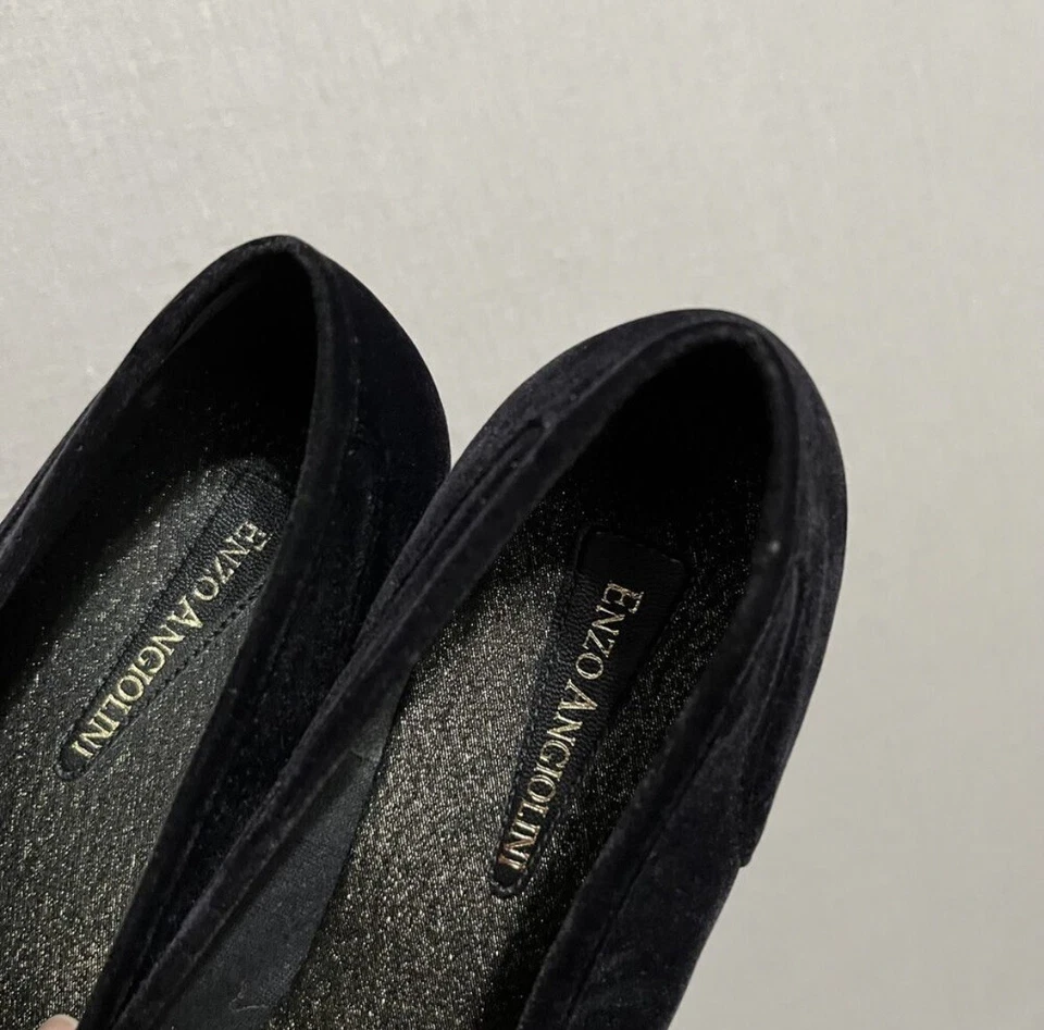 Mocasines sin cordones Enzo Angiolini de terciopelo negros elegantes bordados florales talla 8 1/2 Foto 3 de 4