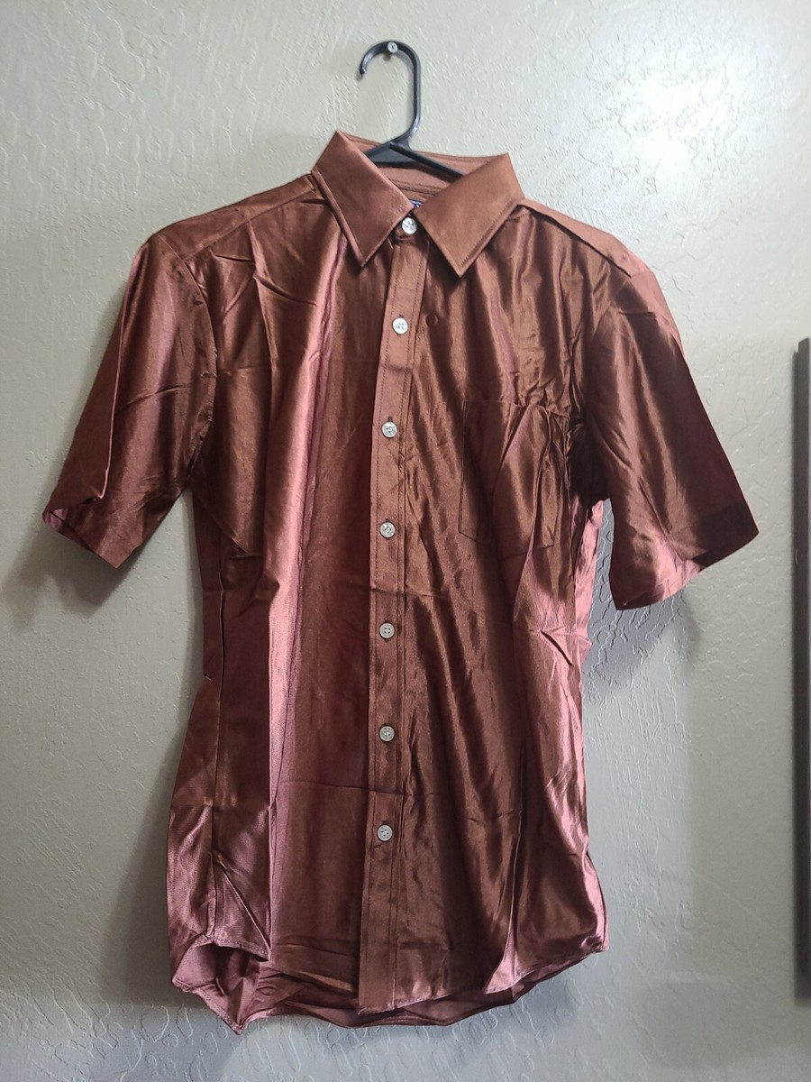 Vintage Calvin Charles M Nylon Short Sleeve Brown Shirt 