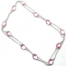 Kunzite  Gemstone Handmade 925 Sterling Silver Jewelry Necklaces Size 36"