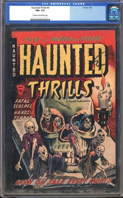 HAUNTED THRILLS #5 CGC 6.5 CR/OW PAGES // CLASSIC SKULL COVER 1953