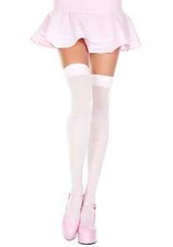 Women's Baby Pink Opaque Thigh High Stockings with Bow