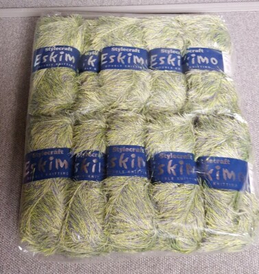 Stylecraft Eskimo eyelash yarn, Lemon Lime (Green) lot of 10