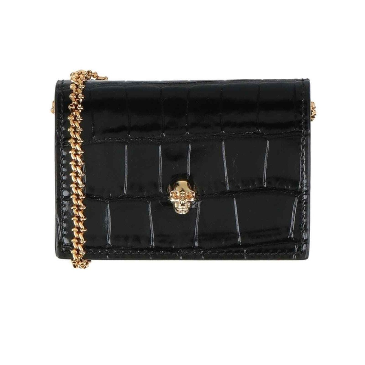 ★alexander mcqueen★ Crocodile embossed card holder black 6 Alexander McQueen Croc-Embossed Leather Card Holder On Chain
