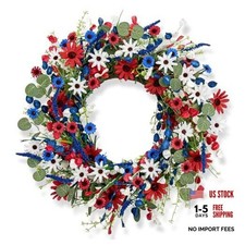 4th of July Wreath 22 Inch Patriotic Wreaths for Front Door Red White Blue