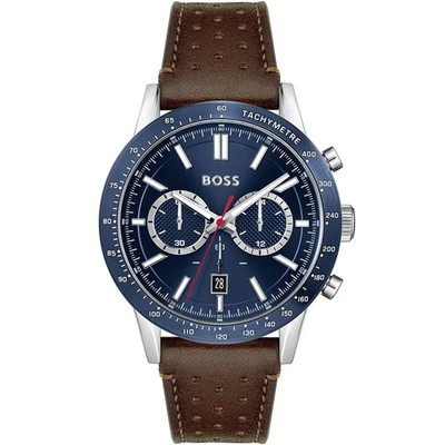 Hugo Boss Allure Men's Leather Chronograph Watch Blue Dial Brown Strap 1513921