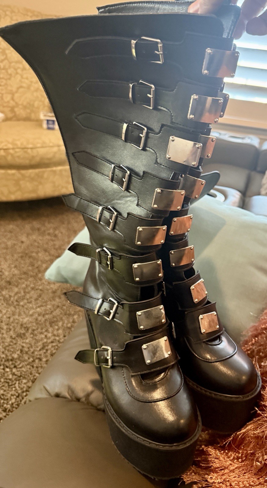 DEMONIA SWING-815 Wedge Platform Goth Buckle Blac… - image 1