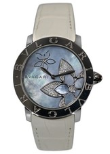 Bvlgari BBL P 37 S Diamonds Steel Blue Mother of Pearl Dial 37MM Ladies 101897