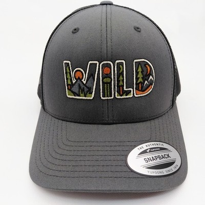 WILD Embroidere Baseball Cap Gray One Size Adjustable Embroidered 6 Panel Cotton