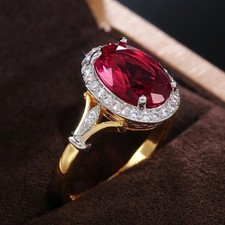 Oval CZ Ring Rose Red Women Statement Luxury Cocktail Ring