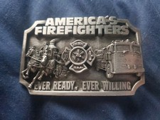America's Fire Fighters VTG 1983 Belt Buckle Siskiyou Buckle Co. Made In US READ
