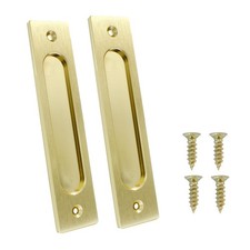 2 Pcs 7 Inch Rectangular Finger Flush Pulls Recessed Barn Door Handles Gold
