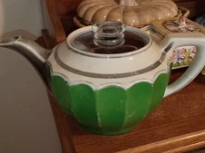 Vintage Fraunfelter China Green , Ivory,&  Silver  Retro MCM Teapot #388