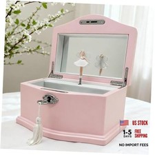 Pink Ballerina Musical Jewelry Box for Girls, Wooden Jewelry Storage Chest