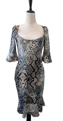 JUST CAVALLI Bodycon Dress SZ L  Animal  Print 3/4 sleeves women's