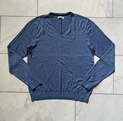Vintage Napapijri Sweater Large Blue Mens V Neck Wool Blend Jumper Switzerland