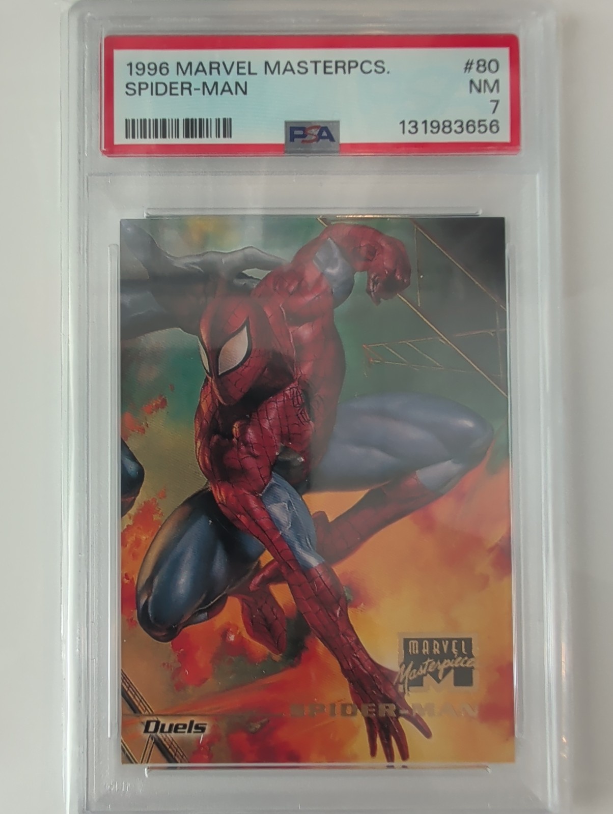 1996 Marvel Masterpieces Venom Spider-Man #79 #80 Duels Jupiter PSA 6 & 7 view 3