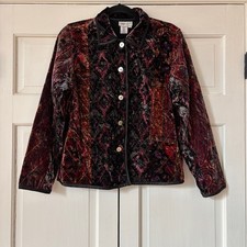 Coldwater Creek Plush Velvet Devour Jacket Quilted Artsy Wearable Art Size Small