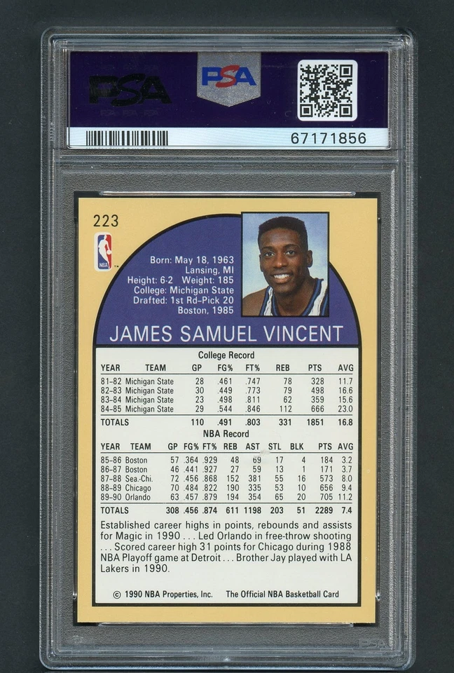 1990 Hoops Sam Vincent w/Michael Jordan 12 #223 PSA 9 Mint - Image 2 of 2
