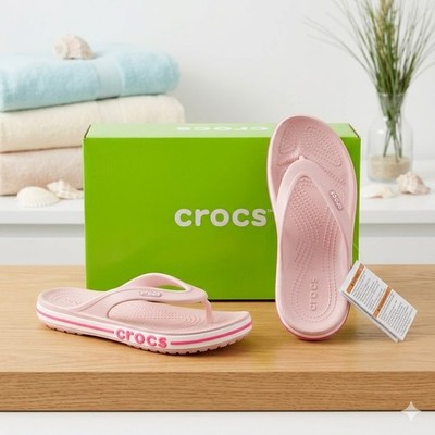 Crocs Bayaband Flip Flops Pink Women's Sandals Comfort Thong Shoes New With Box