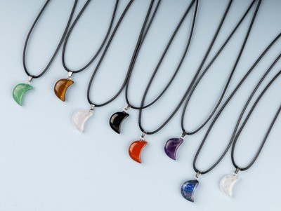 Moon Pendant Crystal Necklace with 18'' Black Cord, Healing Crystal Jewelry Gift