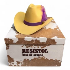 Vintage Resistol 5X BEAVER Western Feather Cowboy Hat with Box, Yellow, 7 1/8