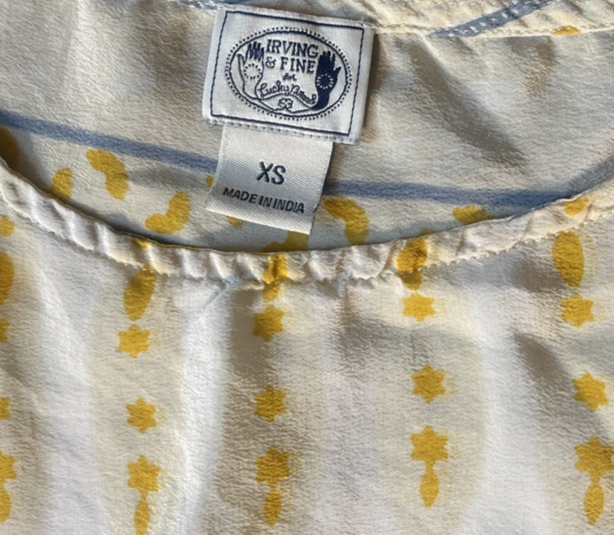 Top Irving & Fine para mujer talla XS Lucky Brand amarillo manga corta seda cintura corbata Foto 3 de 4