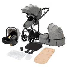 3 in 1 Baby Stroller Lightweight Stroller with Basket Car Seat Foldable Grey New