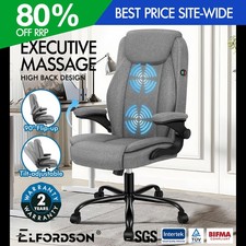 ELFORDSON Office Chair Padded High Back Massage Swivel Tilt Executive Game Grey