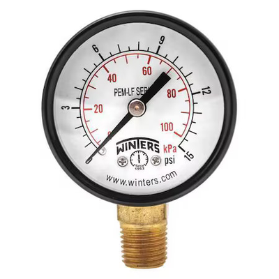 #ad Winters Pem136lf Lead Free Pressure Gauge 0 To 15 Psi 2 In Dial 1 4 In Npt $12.69