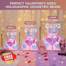 Aladdinas LED Teddy Bear Night Light: Holographic Pink Heart Nursery Decor