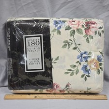 ROYALE Queen Size Sheets New 180 Thread Count 4 Piece Floral Green Flower