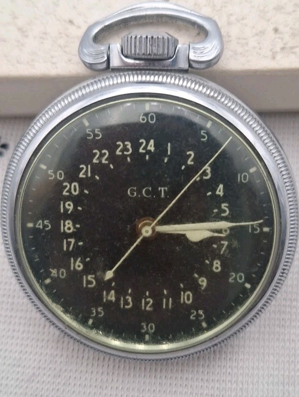 HAMILTON G.C.T. WWII MILITARY POCKET WATCH AN-5740 52mm- WORKING.