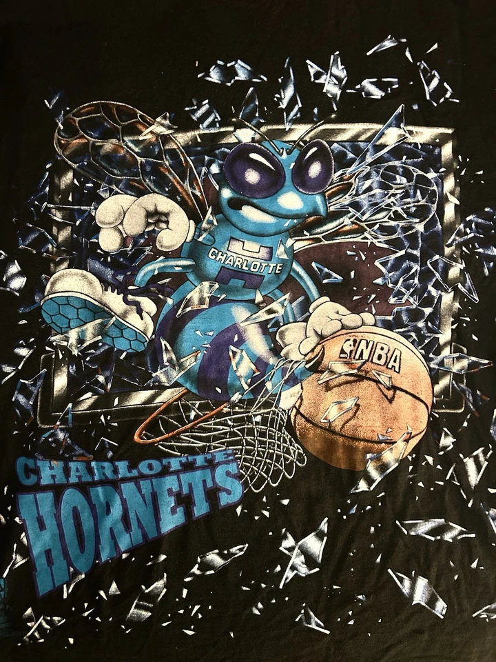 Vintage 90s 1992 Charlotte Hornets Shattered Backboard Glass T Shirt XL NBA - Image 2 of 4