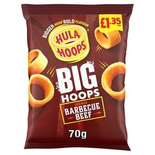 20 x Hula Hoops Big Hoops BBQ Beef 70g  Full Box Share Bag – Smoky Flavour Crisp