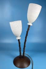 Alabaster Tischlampe, Doppel-Kelchlampe Eisenfuß 60 cm ! Braun , Vintage 70/80er