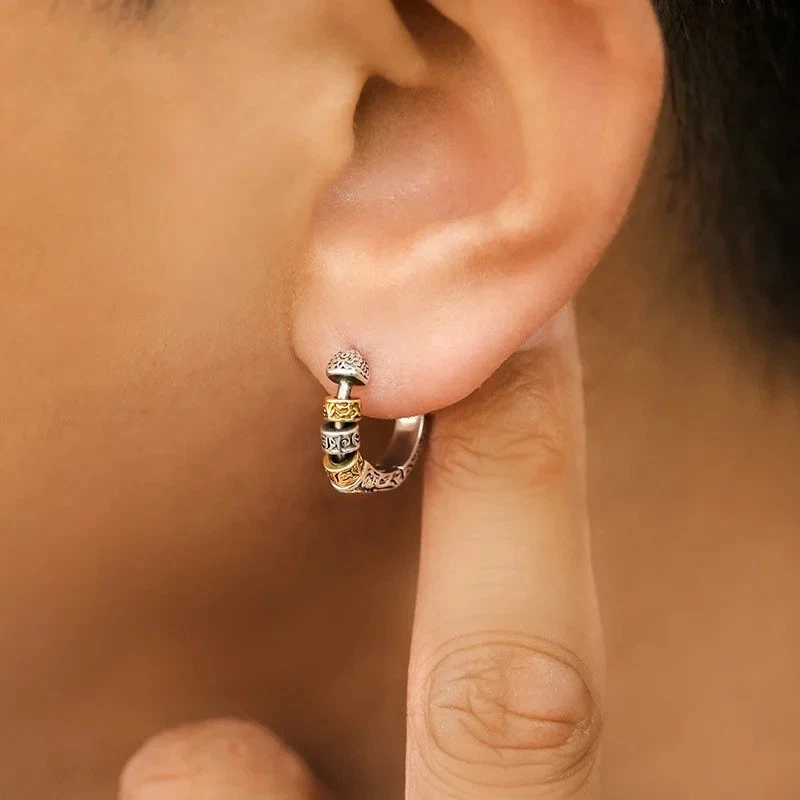 Круглые мужские серьги-кольца из чистого серебра минимальные классические ювелирные изделия - Изображение 4 из 4