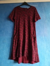 Fat Face Red Floral Cotton Modal Short Sleeve Dipped Hem Shift Dress Size 10