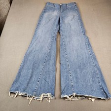 Free People We The Free Just Float On Flare Jeans Raw Hem Pull On Blue Size 30