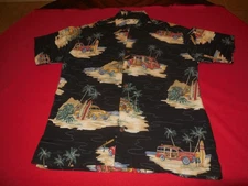Vintage KoKo Island Men's Hawaiian Woody Wagons Surf Boards button up shirt Sz L
