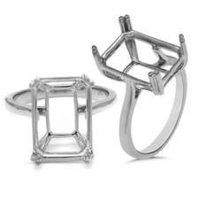 Solitaire Semi-Mount Emerald Cut 14x10mm In 925 Sterling Silver Cocktail Ring