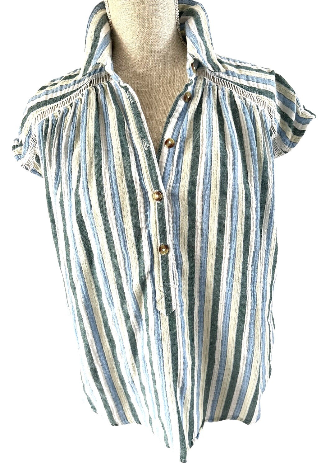 Pilcro By Anthropologie Striped Button-Up Blouse Blue/Green XS