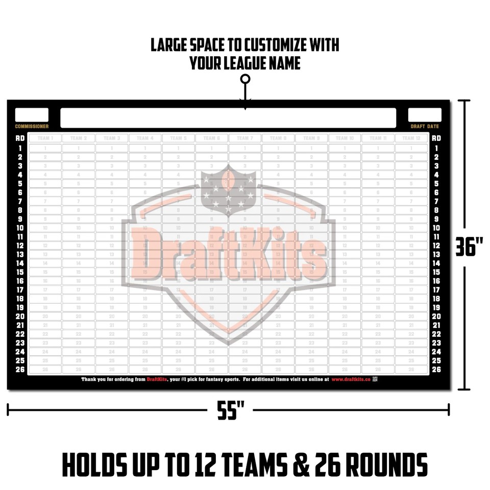 Fantasy Football Draft Board Kit - NEW for 2026 - LARGE Player Stickers ...