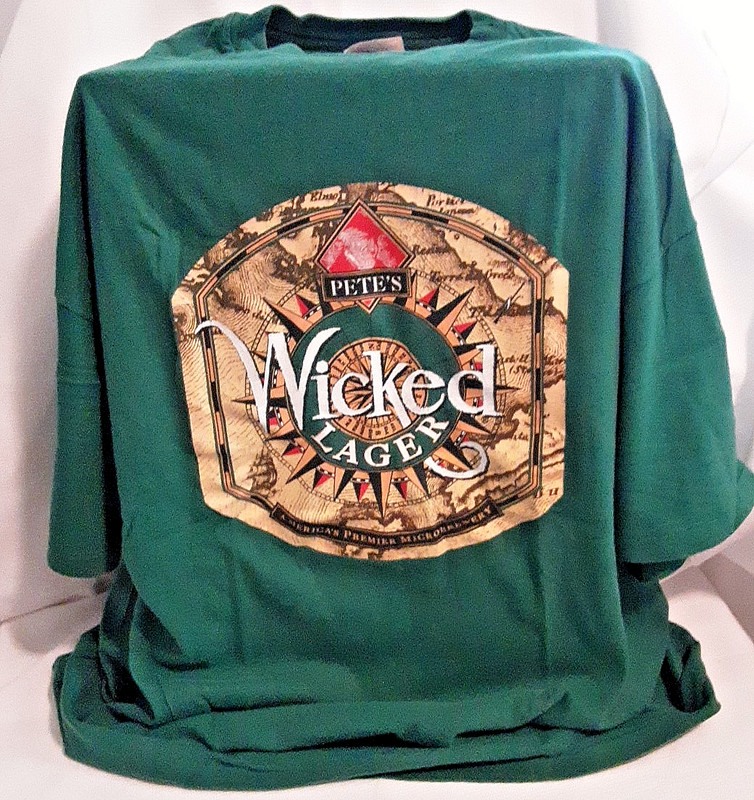 Vintage 90s Mens XL Faded Spell Out Petes Wicked Lager Pilsner T-Shirt Green