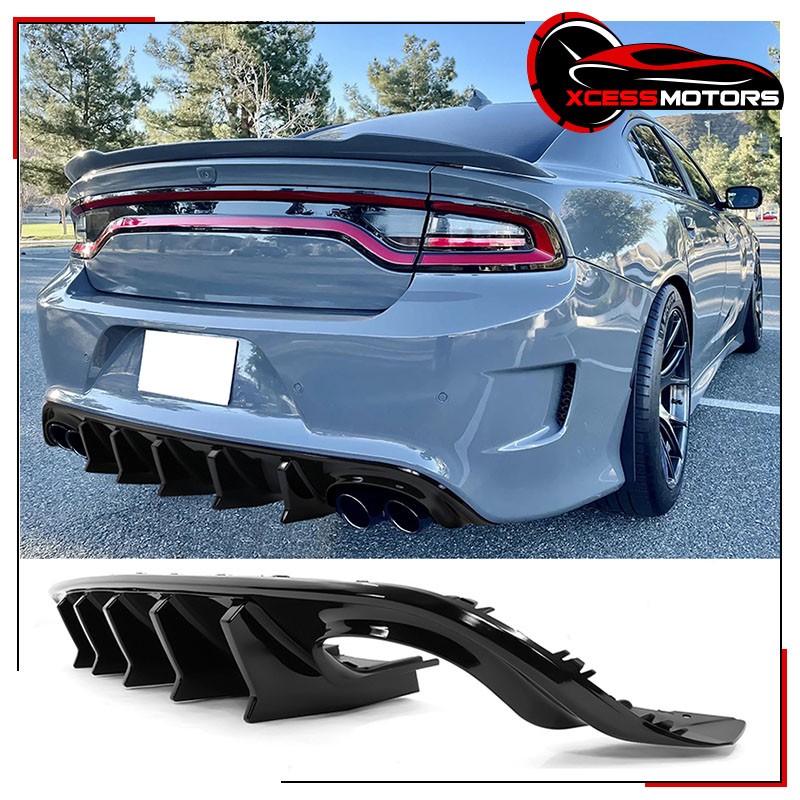 Fits 15-23 Dodge Charger Quad Exhaust Diffuser Gloss Black PP - IKON V2 Style