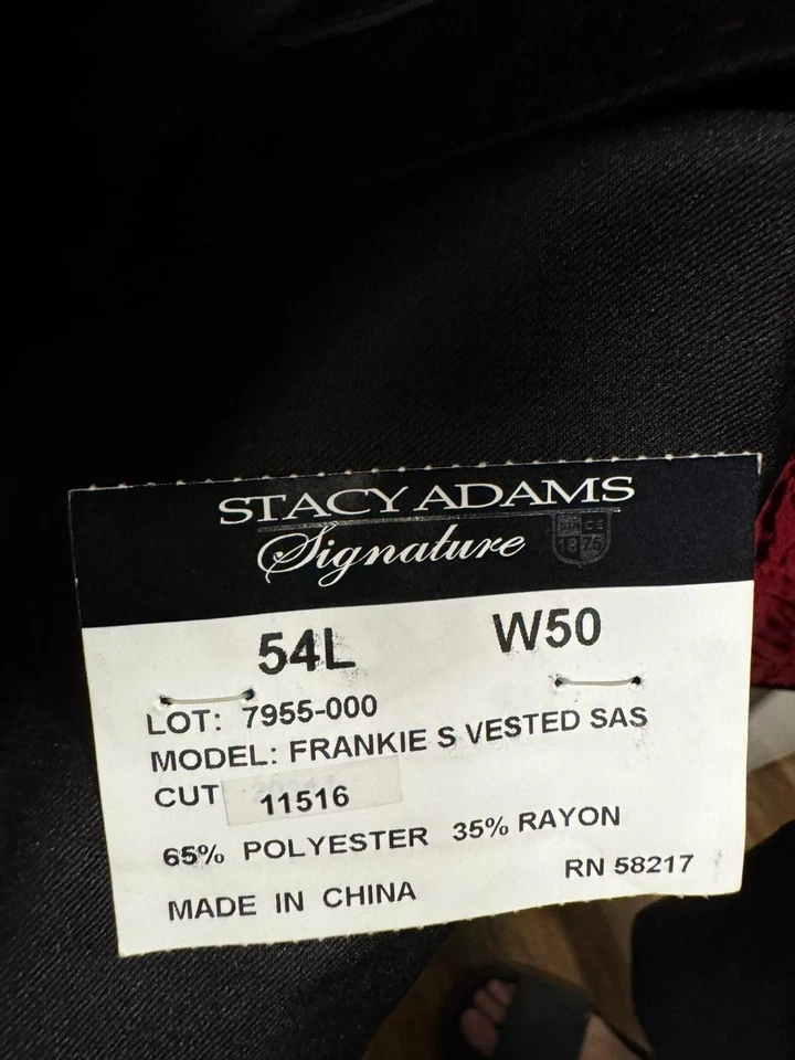 Stacy Adams Signature “Frankie S” 2-Piece Suit 54L W50 – Black, Red Lining, New - Image 3 of 4