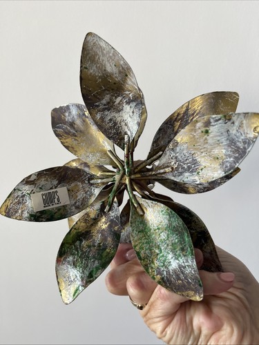 Vintage Kerzenhalter GUMPS bemalt emailliert Metall Blumen Weihnachtsstern Italien. - Bild 2 von 10