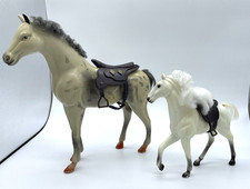Vintage 1993 Kid Kore Two Toy Plastic Horses, White And Grey W saddles