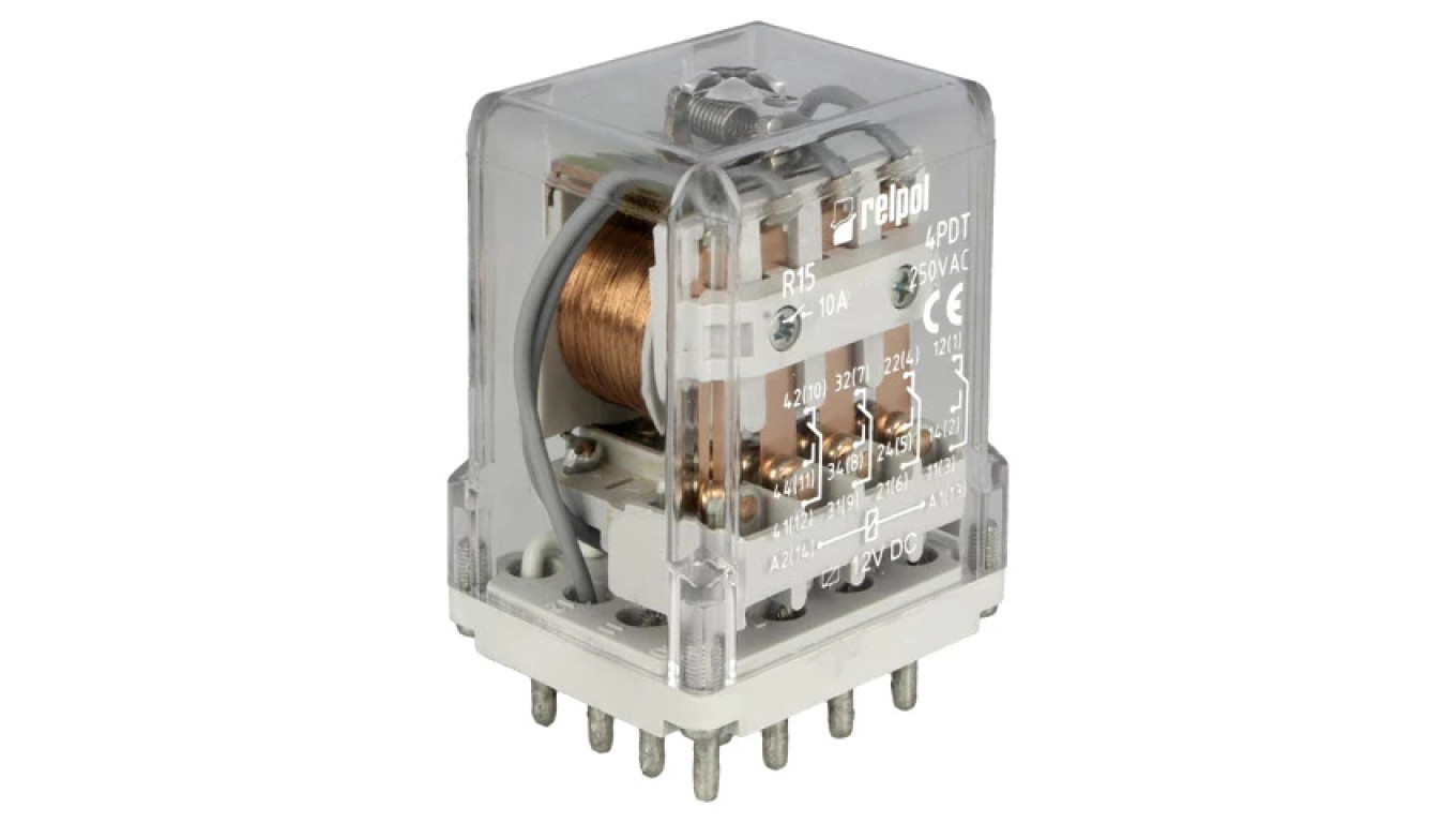 R15-4P-12VDC Relay: Electromagnetic 4PDT Coils: 12VDC 10A/250VAC /T2UK