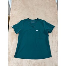 FIGS Catarina Scrub Top Womens size Large Dark Green V-Neck One Pocket EUC